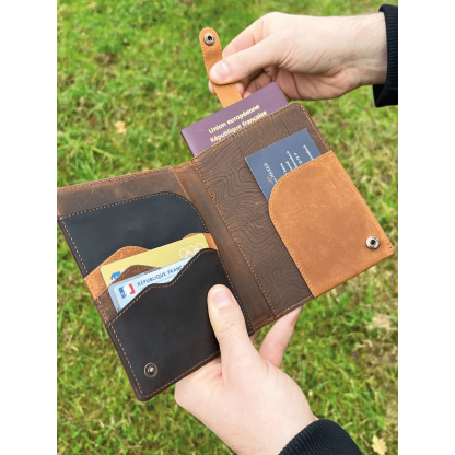 Leather passport cover for travel