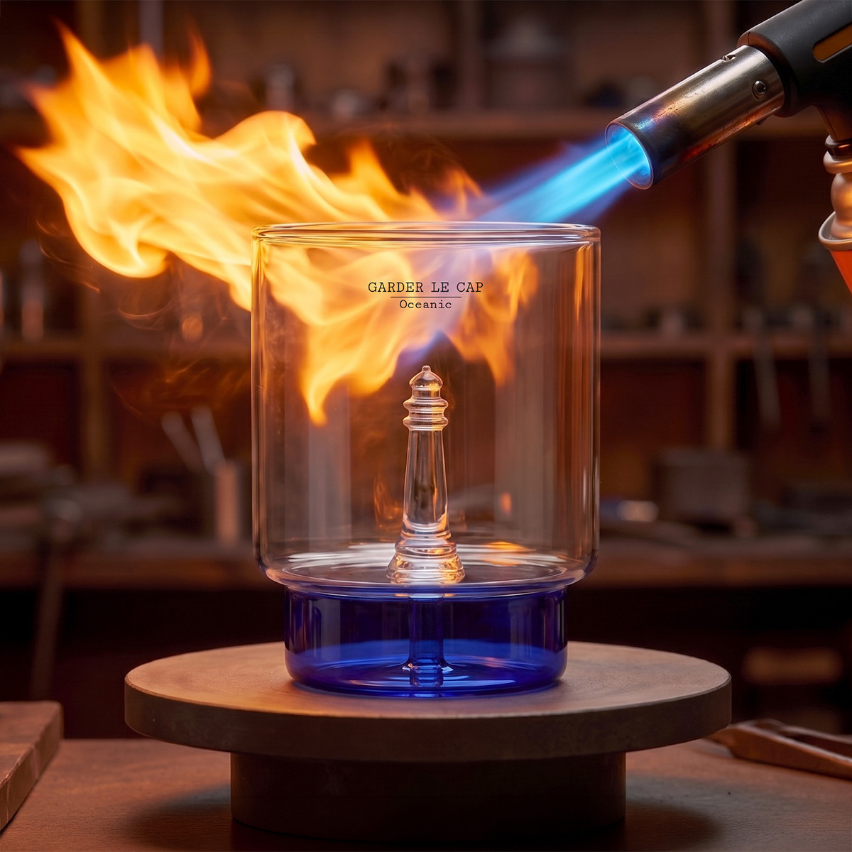 Modelage à la flamme du phare en verre Oceanic