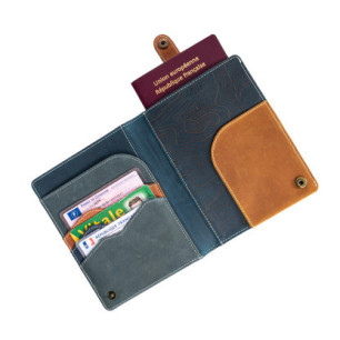 Leather passport cover for travel