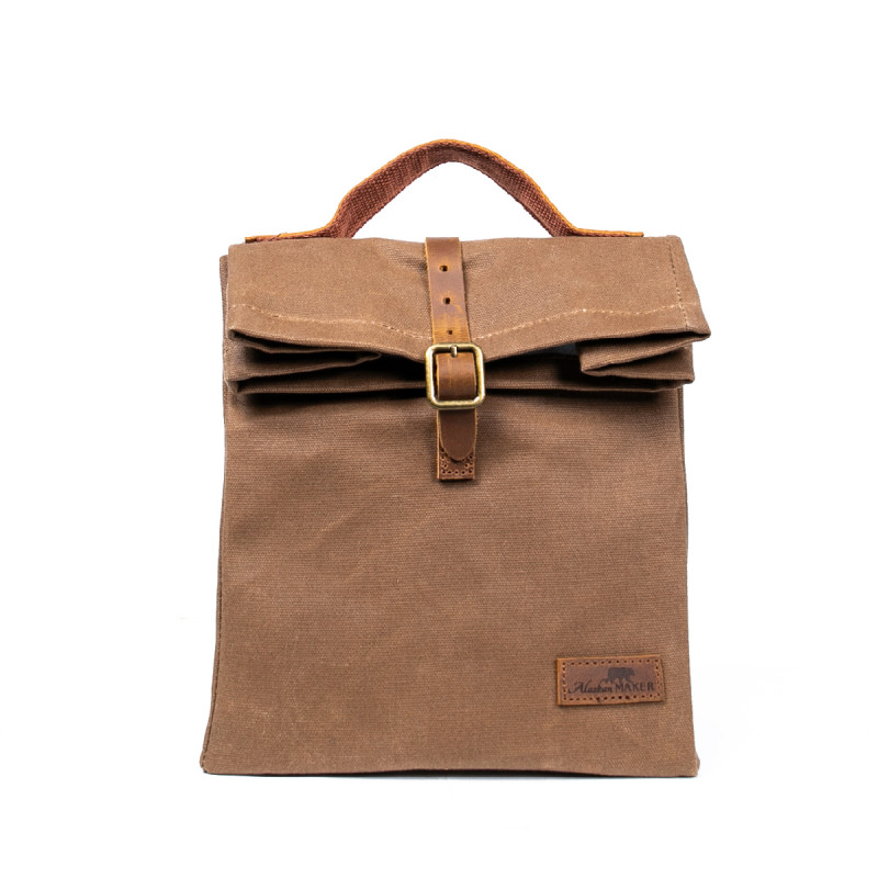 Rustico Canvas + Leather Roll Top Lunch Bag - Large in Coral and Natural AC0199-1927
