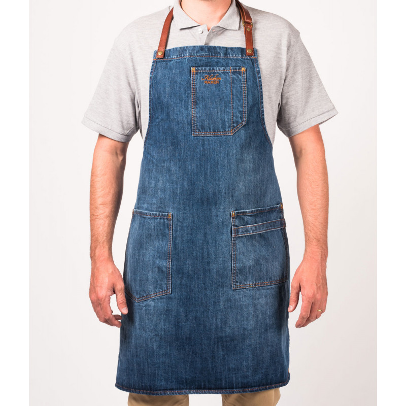 Tablier denim cuir