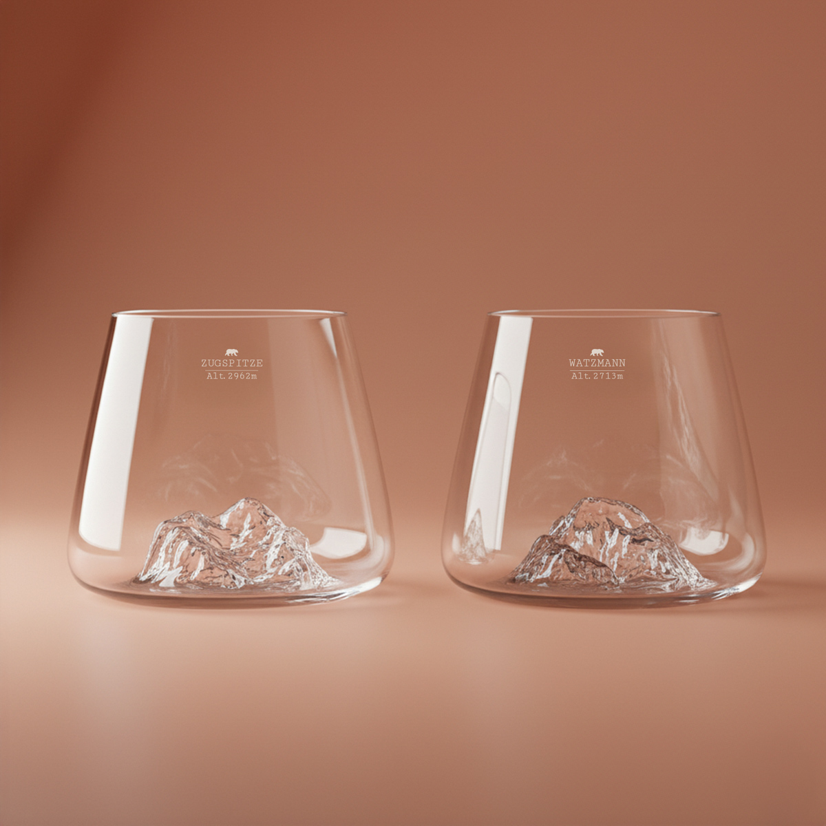 Set of 2 100% crystal Mount Zugspitze & Watzmann whisky glasses