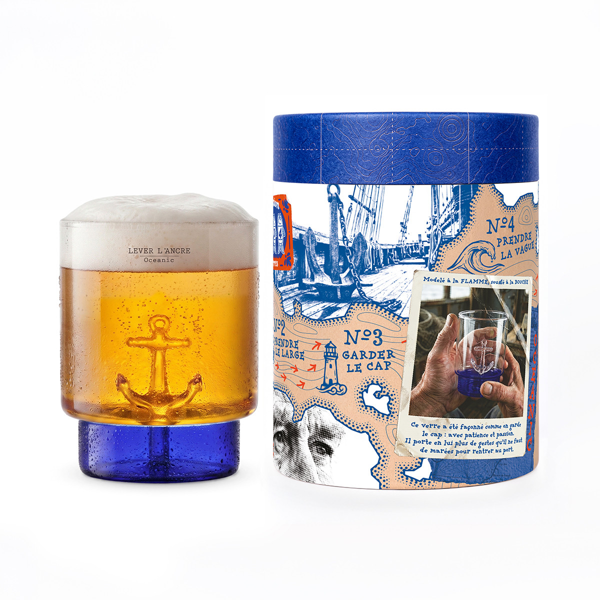 Coffret déployé montrant la collection des 4 verres Oceanic