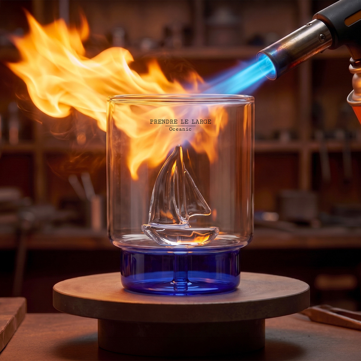 Modelage à la flamme du phare en verre Oceanic