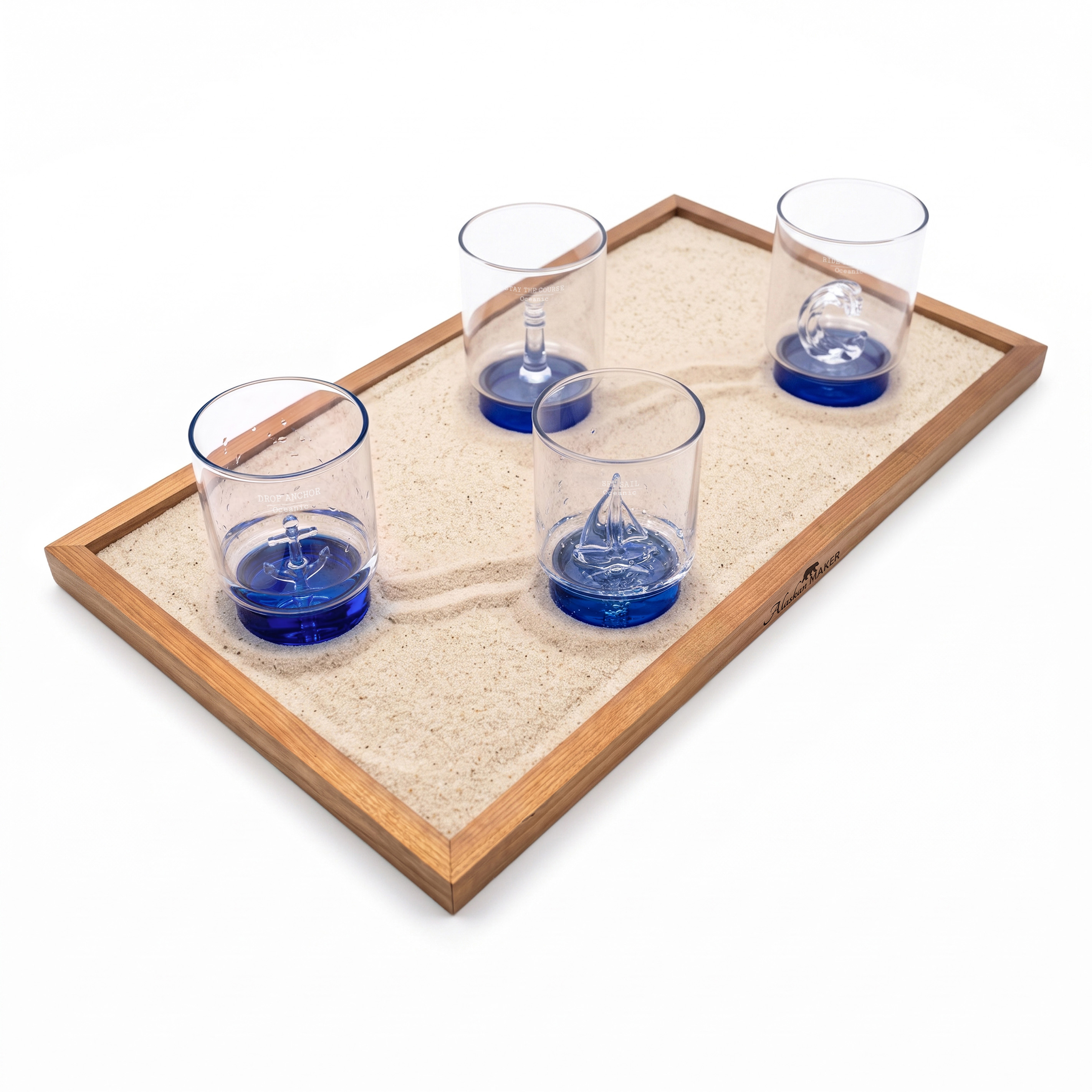 The four Oceanic glasses together on a tray